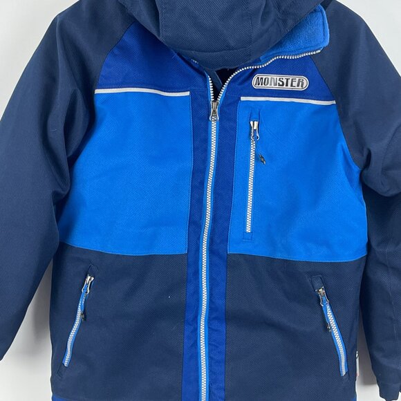 Monster Kids Parka Jacket Size 12 Blue Full Zip Hooded Pockets Lined Insulated - Picture 3 of 9